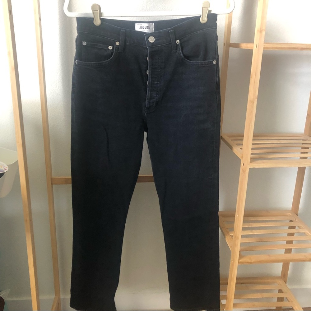 AGolde Riley Washed Black high rise straight leg